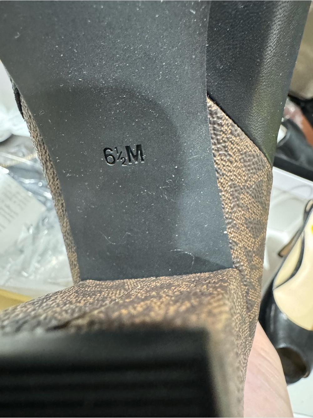 MICHAEL Michael Kors Black Leather & Brown Logo Block Heel Ankle Boot - Picture 5 of 5